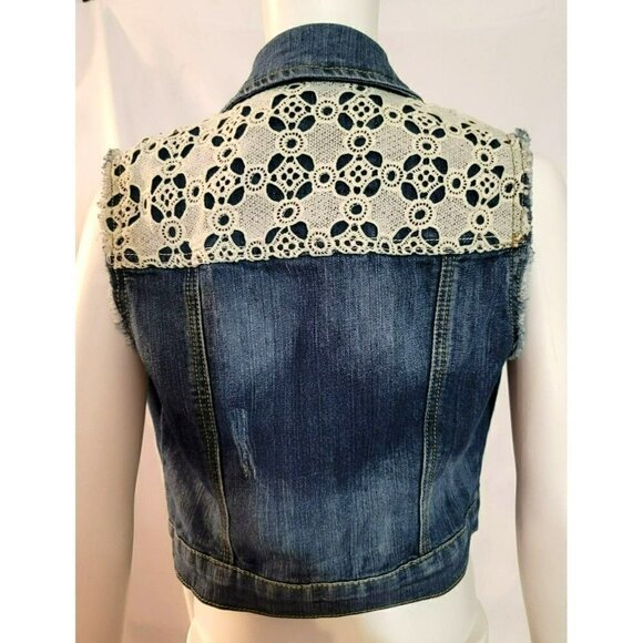 Rue21 Crochet Lace Sleeveless Denim Vest - Size Small - Picture 5 of 12